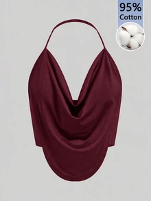 Firerie Solid Concert Draped Front Backless Party Halter Top - Burgundy - View 5