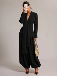 SHEIN BAE Fashionable Elegant Commuter Blazer - Black - View 4