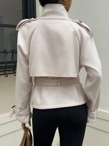 SHEIN EZwear 杏白色編織雙排扣女款夾克 - 杏色 - 查看 2