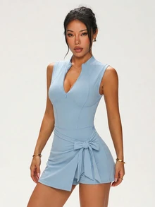 SHEIN Dewbera Women's Solid Color Casual Daily Wear Sports Dress - Blue - View 3