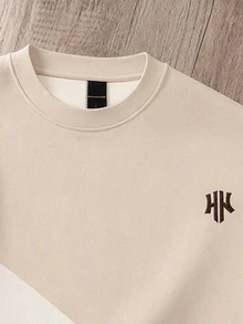Manfinity Joysei Men's Casual Color Block Letter Print Crew Neck Short Sleeve Brown T-Shirt - Brown - View 4