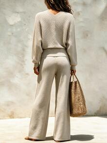 SHEIN New Oat Knit Two Pieces Set, Korean Gentle Style Loungewear - Apricot - View 2