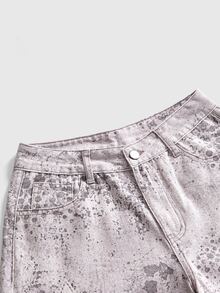 ROMWE Goth Y2K Aesthetic Print Denim Mid-Length Wide Leg Jeans For Women - Multicolor - View 3