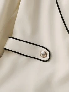 GlowEve CURVE Plus Size Minimalist Shawl Collar Knit Trim Contrast Button Decor Belt Loop Blazer With Pockets And Wide Leg Pants Suit Set - Apricot - View 3