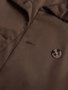 SHEIN EZwear 女款素色雙排扣長袖休閒風衣 - 棕色 - 查看 10