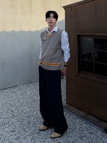 DAZY 男士字母刺繡圖案休閒日常針織背心 - 灰色 - 查看 3