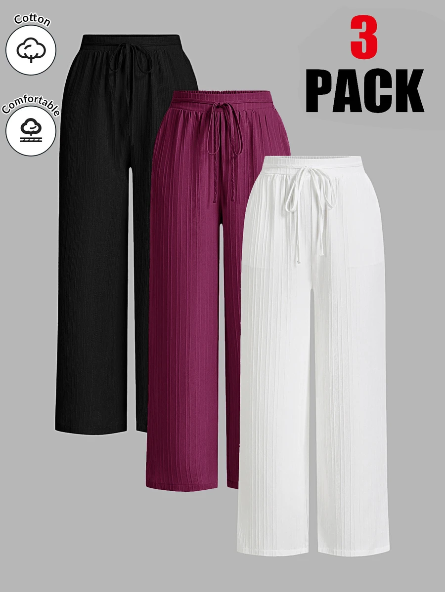 Shapeblank Plus Size Women's Solid Color Waist Tie Wide Leg Loose Pants - Multicolor - View 1