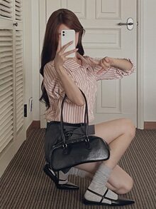 DAZY 女款休閒通勤條紋襯衫 - 粉色 - 查看 4
