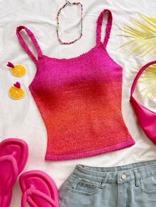 Soleia Women's Plus Size Gradient Color Casual Sexy Knit Camisole Going Out Beach Pink Summer - Multicolor - View 1