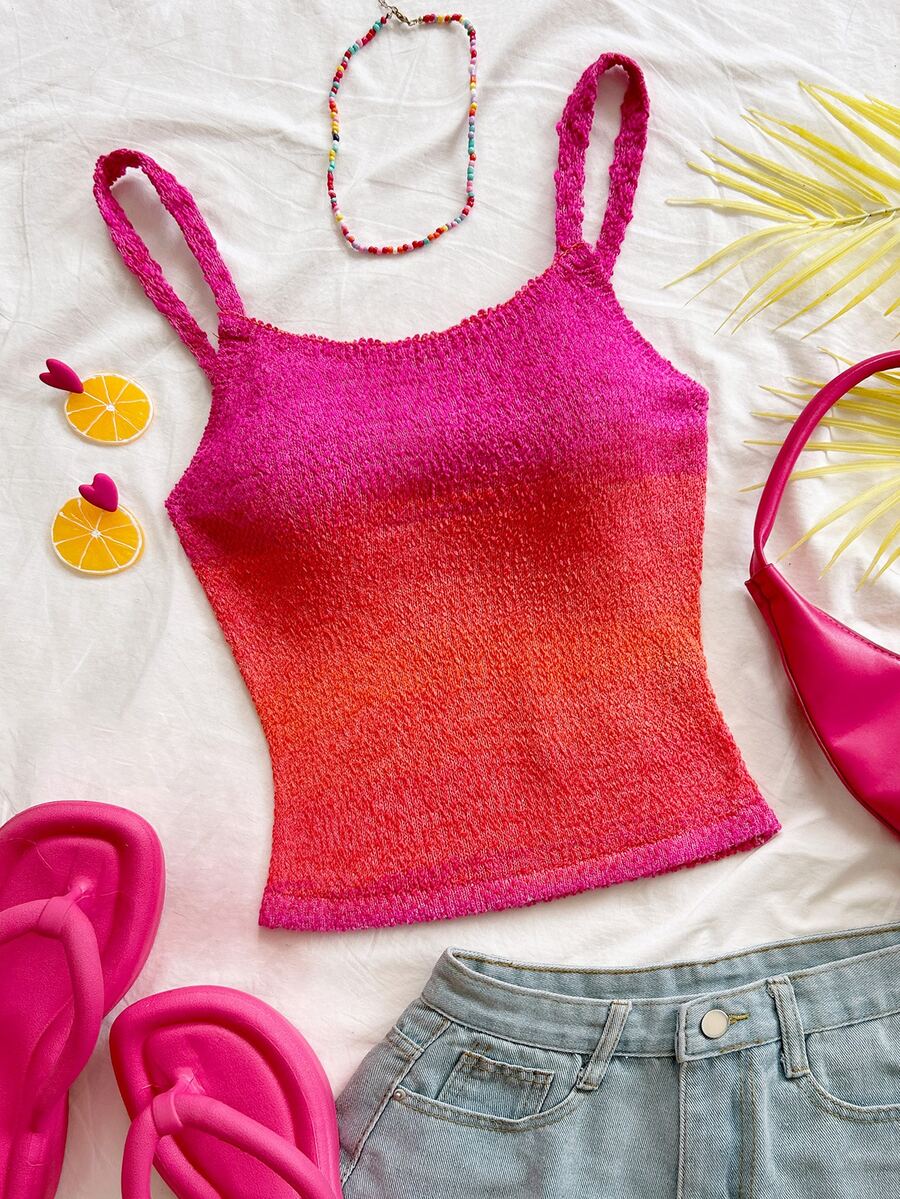 Soleia Women's Plus Size Gradient Color Casual Sexy Knit Camisole Going Out Beach Pink Summer - Multicolor - View 1