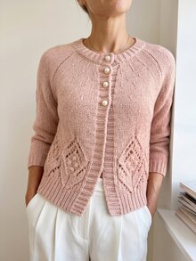 Omancia Elegant Round Neck Long Sleeve Single-Breasted Cardigan For Women - Dusty Pink - View 4
