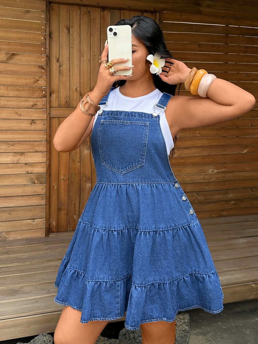Sunnyshic Women's Summer Casual Denim Pinafore Dress - Blue - View 1