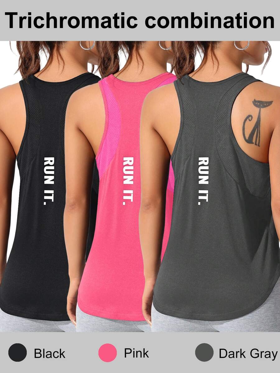 SHEIN Velisys Women's Letter Print Casual Fitness Sports Tank Top - Multicolor - View 1