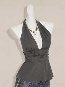SHEIN ICON 萬聖節女性掛脖露背黑色娃娃裝背心 - 灰色 - 查看 8