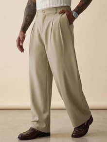 DAZY Spring/Autumn Commute Light Khaki Semi-Elastic Waist Slightly Loose Straight Leg Men's Pants - Khaki - View 4