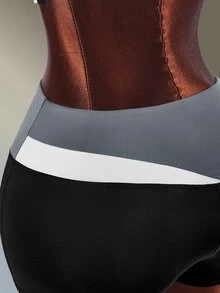 Amplova Women's Black White Gray Colorblock Sports Tank Top And Fitted Shorts Set - Black and White - View 7