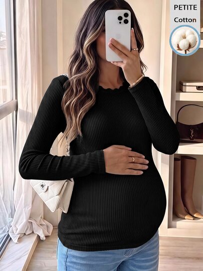 SHEIN Maternity Solid Color Casual Versatile Daily Wear Long Sleeve T-Shirt