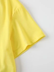 SpongeBob SquarePants | SHEIN Women's Round Neck Short Sleeve T-Shirt And Shorts Pajama Set - Yellow - View 5