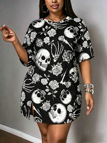 Slaydiva 大尺碼女款骷髏圖案休閒日常夏季洋裝 - 彩色 - 查看 6