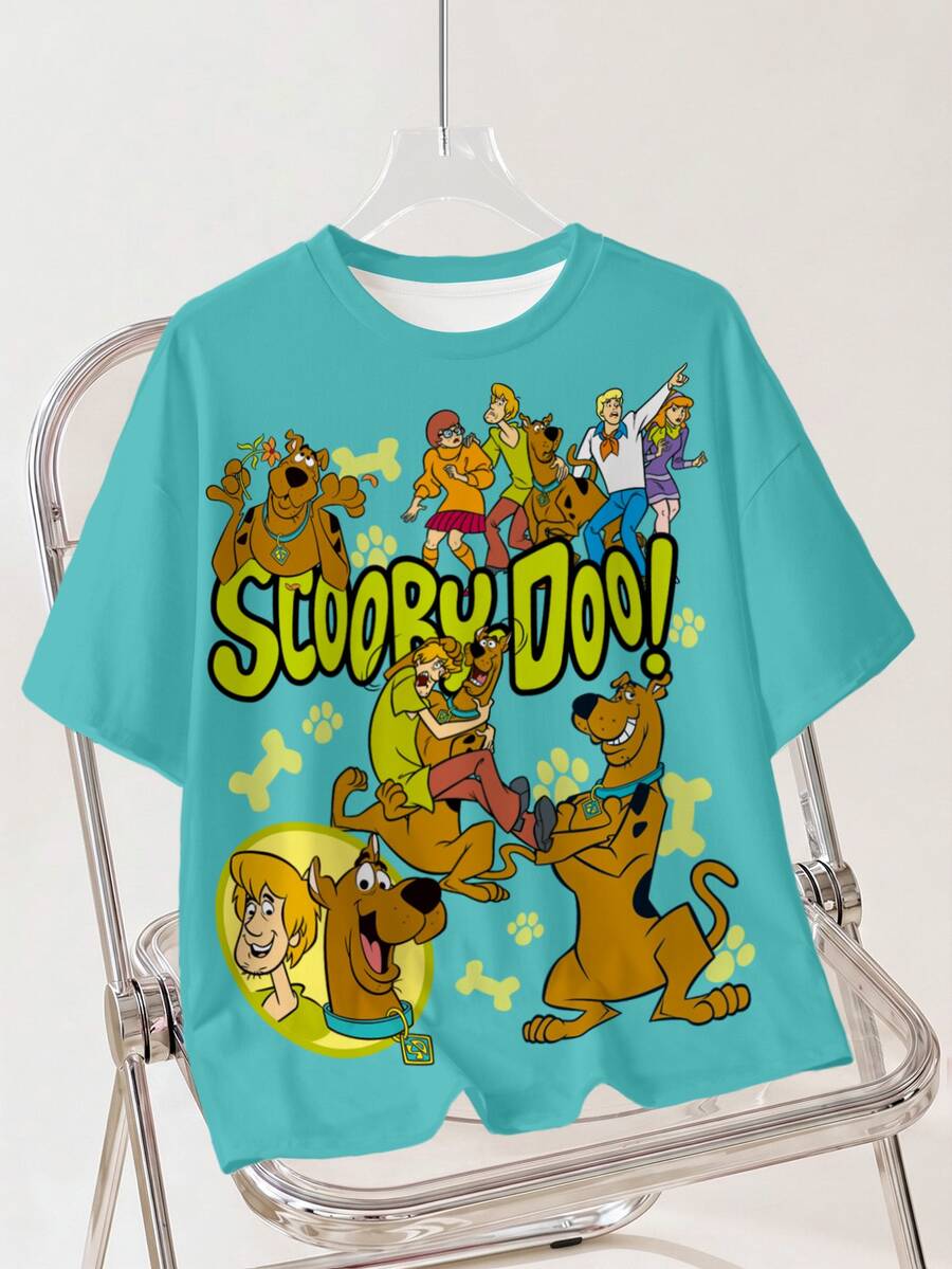 SCOOBY-DOO X SHEIN 趣味卡通狗狗印花短袖大尺碼T恤 - 白色 - 查看 1