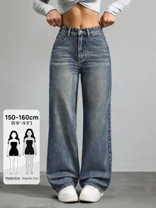 Jeanoix Petite Y2K 女款時尚鈕扣口袋牛仔褲 - 中等水洗藍 - 查看 1