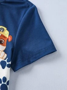 SHEIN | PAW Patrol 小男孩字母卡通圖案休閒日常短袖T恤 - 彩色 - 查看 6