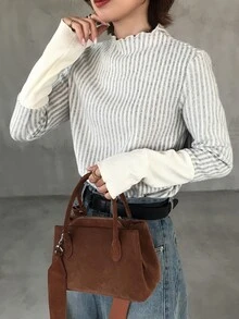 FRIFUL Striped Casual Granny Soft Form Versatile Daily Wear T-Shirt For Middle-Aged And Elderly Women Formal Office Home White Winter - Beige - View 2
