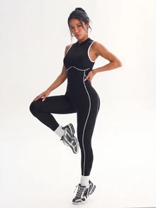Slayform Slayform Women's Casual Striped Colorblock Slim Fit Athletic Jumpsuit - Black - View 5