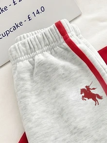 Boys Korean Style Minimalist Grey & Colorblock Raglan Sleeve Crew Neck Sweatshirt With Matching Colorblock Loose Sweatpants Set, Spring/Autumn Daily Wear - Red - View 5