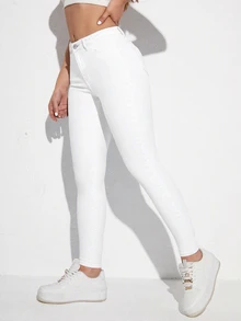 Flexra Casual Versatile Solid Color Slim Fit Denim Jeans - White - View 4