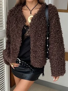 DAZY Women's Solid Color Fashion Versatile Daily Casual Long Sleeve Jacket - Brown - View 2