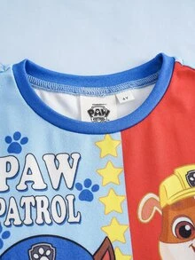 SHEIN | PAW Patrol 小男孩卡通印花拼色上衣與短褲套裝 貼身居家服 - 藍色 - 查看 3