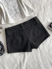 Attitoon Women's Sexy Ultra Low Waist Denim Shorts With Pockets Work Outfits For Women - Black - View 3