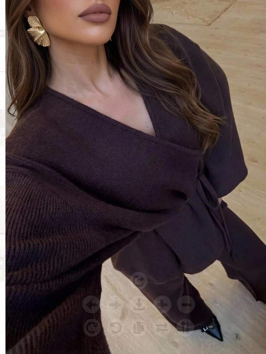 Aloruh Women's Solid Color Dropped Shoulder Long Sleeve Casual Knit Cardigan,New Fall Styles