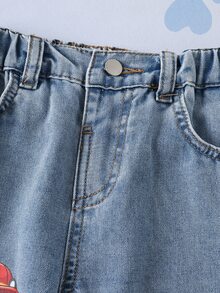 SHEIN | PAW Patrol Young Girl Cartoon Pattern Pocket Button Casual Daily Denim Jeans - Blue - View 4