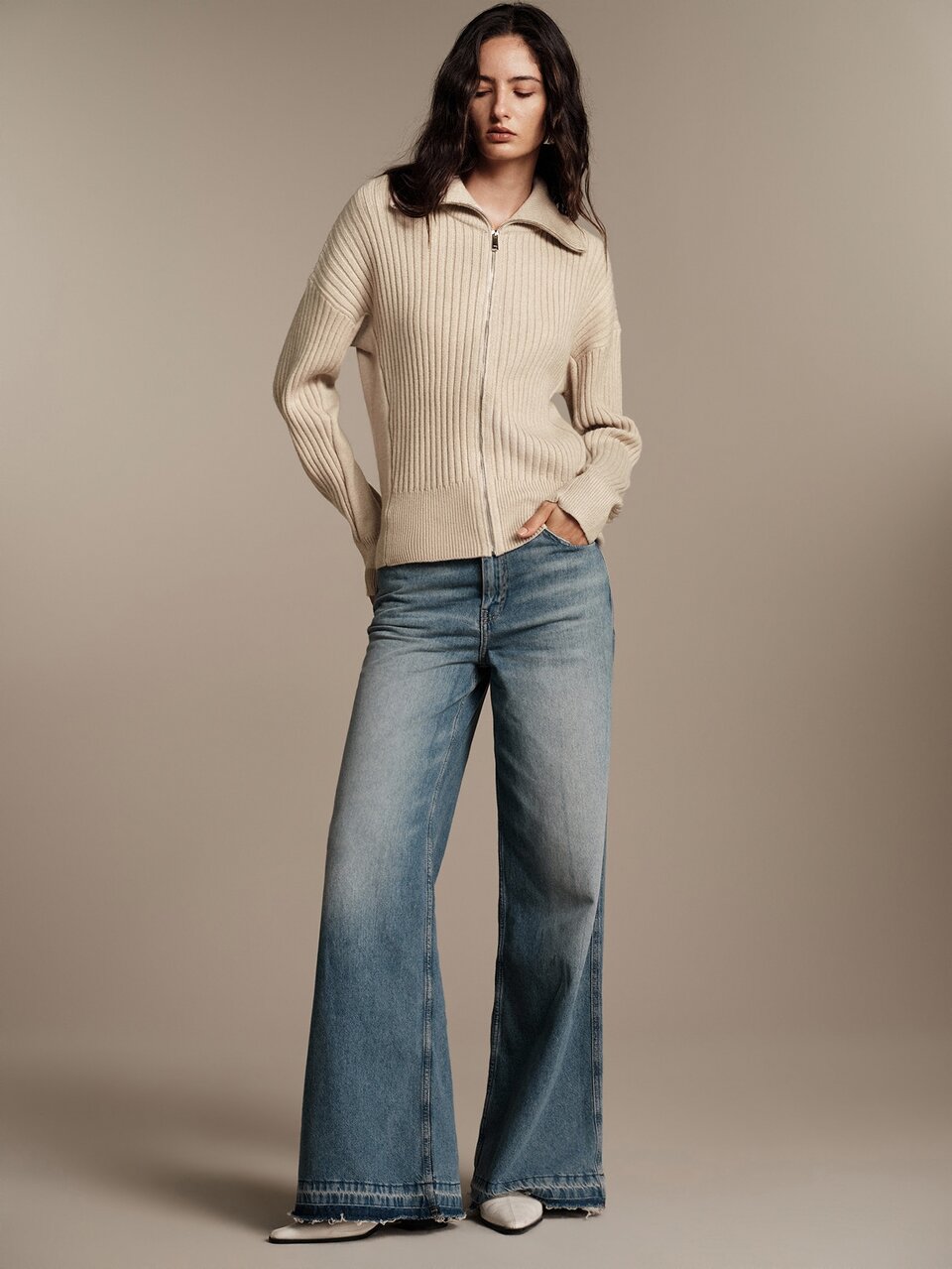 Anewsta Essential High-End French Style Women's High Neck Knit Sweater Cardigan
