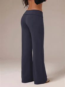 SHEIN PETITE 黑色高腰寬腿寬鬆休閒長褲 - 灰色 - 查看 7