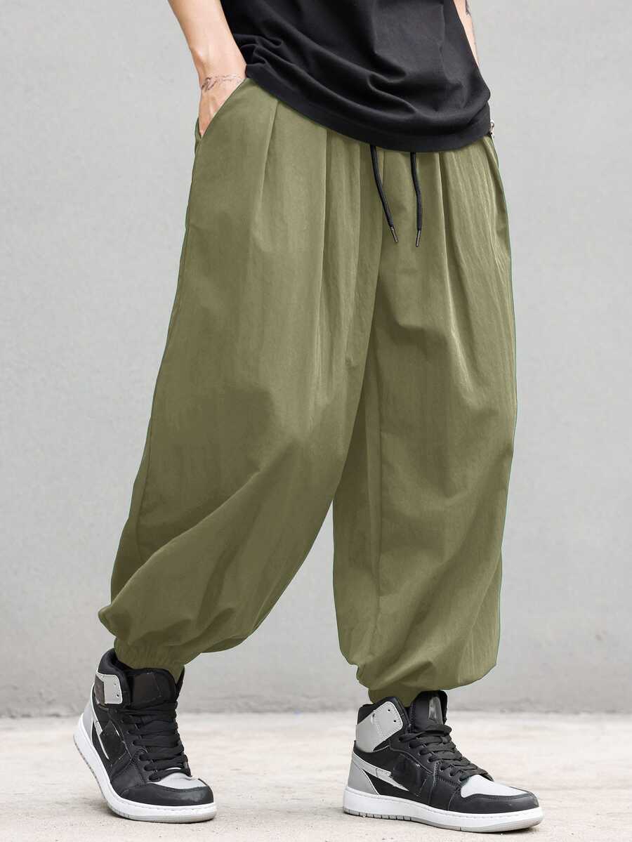 Manfinity Roghcode Men's Solid Color Pleated Casual Versatile Daily Wear Lantern Pants - Army Green - View 1