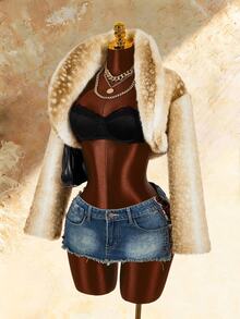 Amplova Women's Animal Print Faux Fur Cropped Jacket - Apricot - View 3