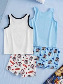 SHEIN | PAW Patrol 4pcs Young Boy Tank Top & Boxer Shorts Set, Blue & White, Cute & Adorable - Multicolor - View 2