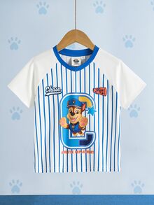 SHEIN | PAW Patrol Young Boy Striped Patchwork Cartoon Print T-Shirt - White - View 3