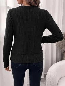 SHEIN Clasi 女款對比蕾絲長袖二合一衛衣，黑色，適合晚餐、夜生活、約會之夜、派對之夜，優雅休閒，2026年秋冬 - 黑色 - 查看 2