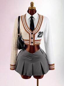 Amplova 女款針織開襟衫，適合返校季，校園風，性感學院風優雅大方，前衛性感日常穿搭，白色秋季款 - 彩色 - 查看 4