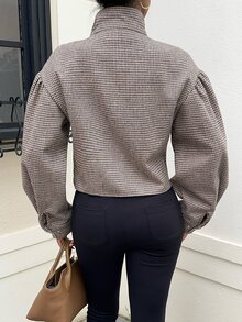 SHEIN EZwear 棕色千鳥格女款長袖休閒大衣 - 摩卡棕 - 查看 2