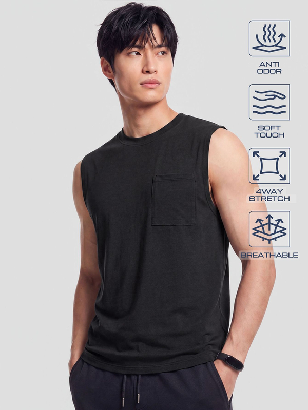 TekDrob Anti-Odor Modal Muscle Tank Tee With Single Patch Pocket