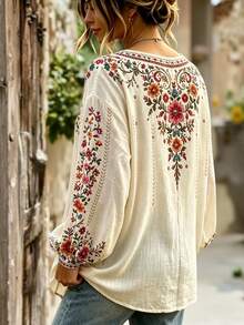 Selamara Women's Fashion Vintage Floral Print Long Sleeve Top, Autumn/Winter - Multicolor - View 2