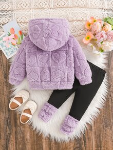 SHEIN 女嬰蝴蝶結裝飾連帽衛衣與內搭褲休閒日常套裝 - 彩色 - 查看 2