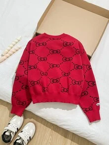 HELLO KITTY AND FRIENDS | SHEIN GraphicGems 青少年女孩秋冬時尚簡約厚針織長袖上衣 - 紅色 - 查看 2