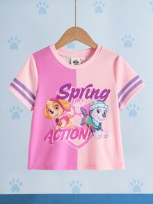 SHEIN | PAW Patrol 女童字母卡通印花休閒日常短袖T恤 - 粉色 - 查看 3