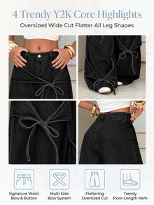 Rivivi Women's Button Casual Y2k Versatile Everyday Denim Jeans Night Out Black Fall - Black - View 9